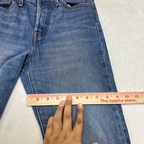 Levi's Jeans 26 White Oak Cone DEnim Medium Wash Raw Hem Button Pink Dyed Skinny - Picture 9 of 14